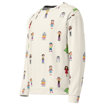Roots & Talks Characters All-Over Print Recycled Unisex Sweatshirt - Left Front