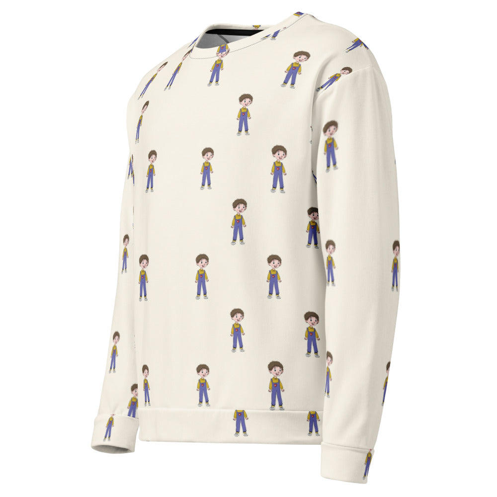 Ahmet Character All-Over Print Recycled Unisex Sweatshirt, Roots & Talks - Left Front