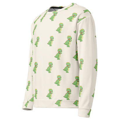 Dino Dinosaur All-Over Print Recycled Unisex Sweatshirt, Roots & Talks - Left Front