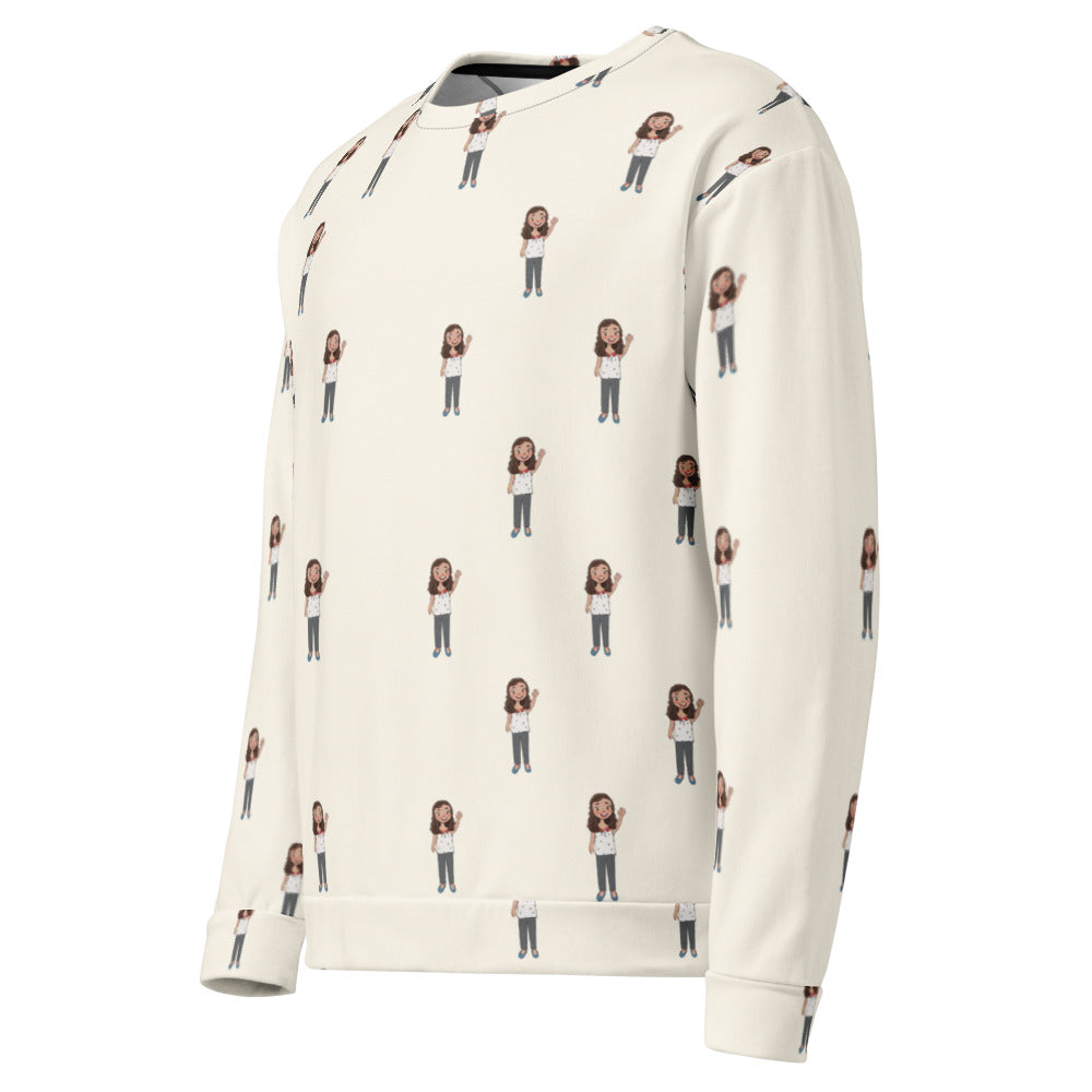 Defne Character All-Over Print Recycled Unisex Sweatshirt, Roots & Talks - Left Front
