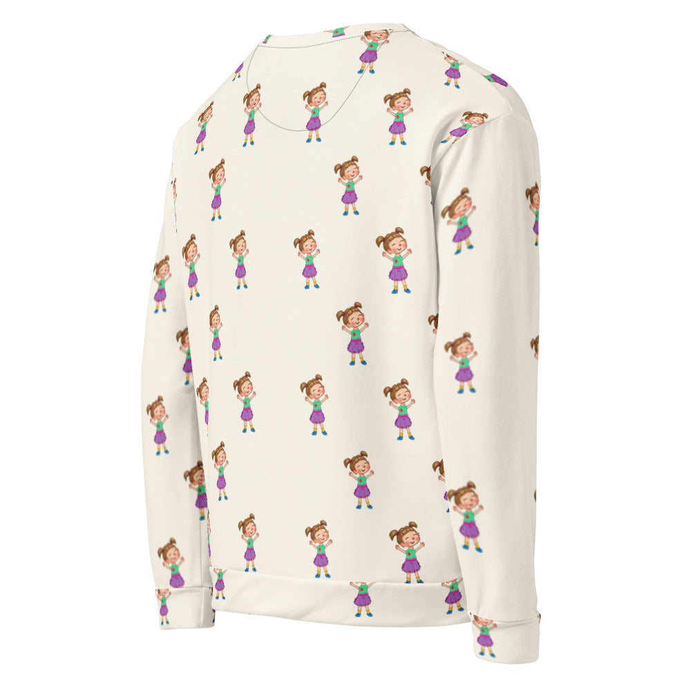 Ela Character All-Over Print Recycled Unisex Sweatshirt, Roots & Talks - product photo