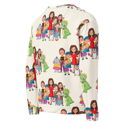 All the Characters Together All-Over Print Recycled Unisex Sweatshirt, Roots & Talks - product photo