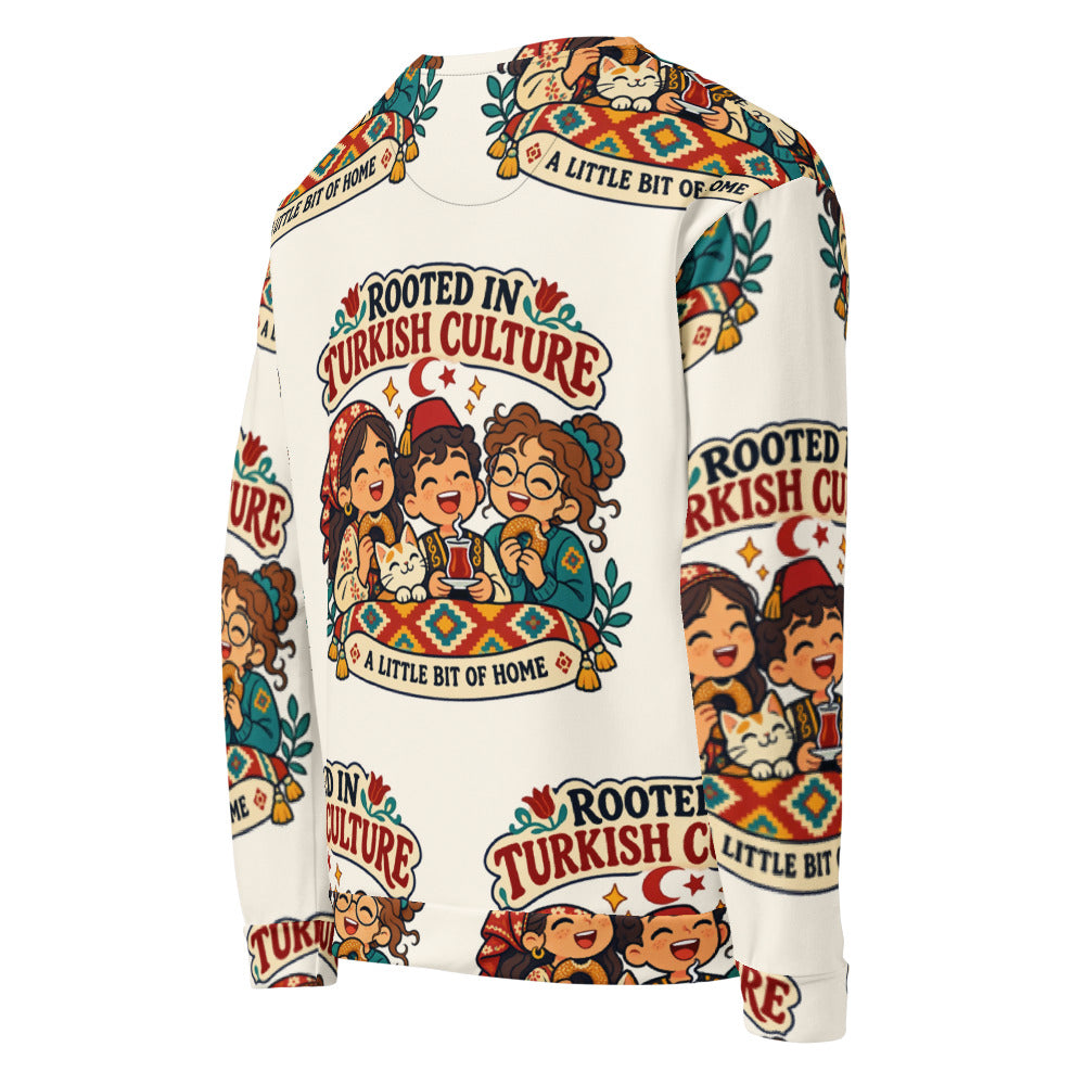 Rooted in Turkish Culture All-Over Print Recycled Unisex Sweatshirt, Roots & Talks - product photo