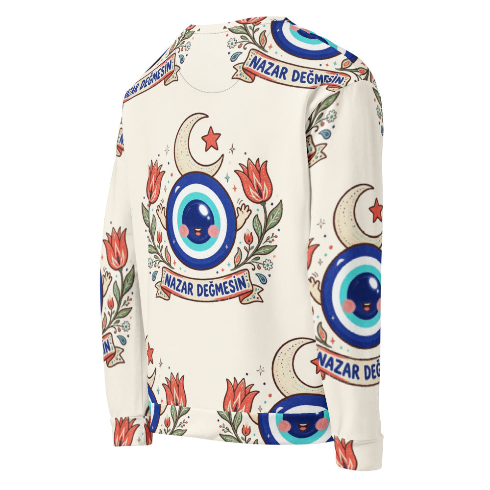 Nazar Değmesin All-Over Print Recycled Unisex Sweatshirt, Roots & Talks - product photo