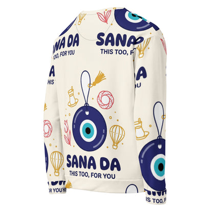 Sana Da All-Over Print Recycled Unisex Sweatshirt, Roots & Talks - product photo