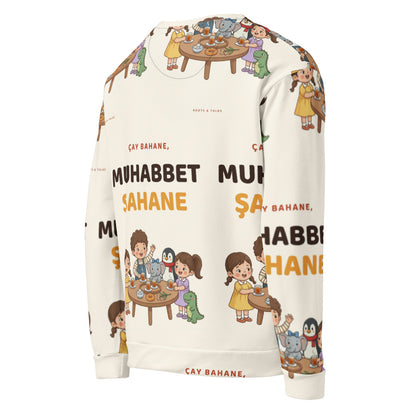 Çay Bahane, Muhabbet Şahane All-Over Print Recycled Unisex Sweatshirt, Roots & Talks - product photo