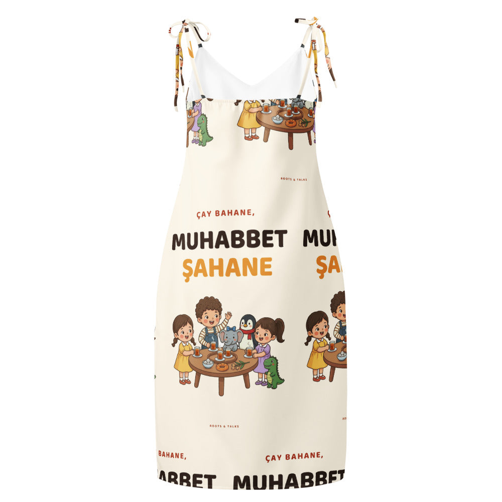 Çay Bahane, Muhabbet Şahane All-Over Print Slip Dress, Roots & Talks - product photo