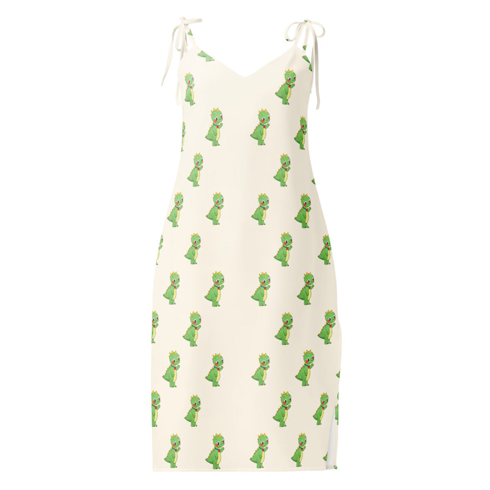 Dino Dinosaur All-Over Print Slip Dress, Roots & Talks - Front