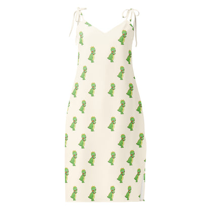 Dino Dinosaur All-Over Print Slip Dress, Roots & Talks - Front