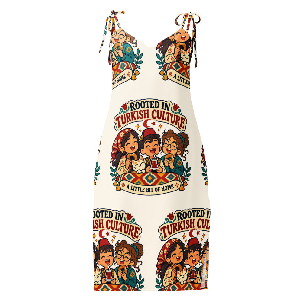 Rooted in Turkish Culture All-Over Print Slip Dress, Roots & Talks - Front