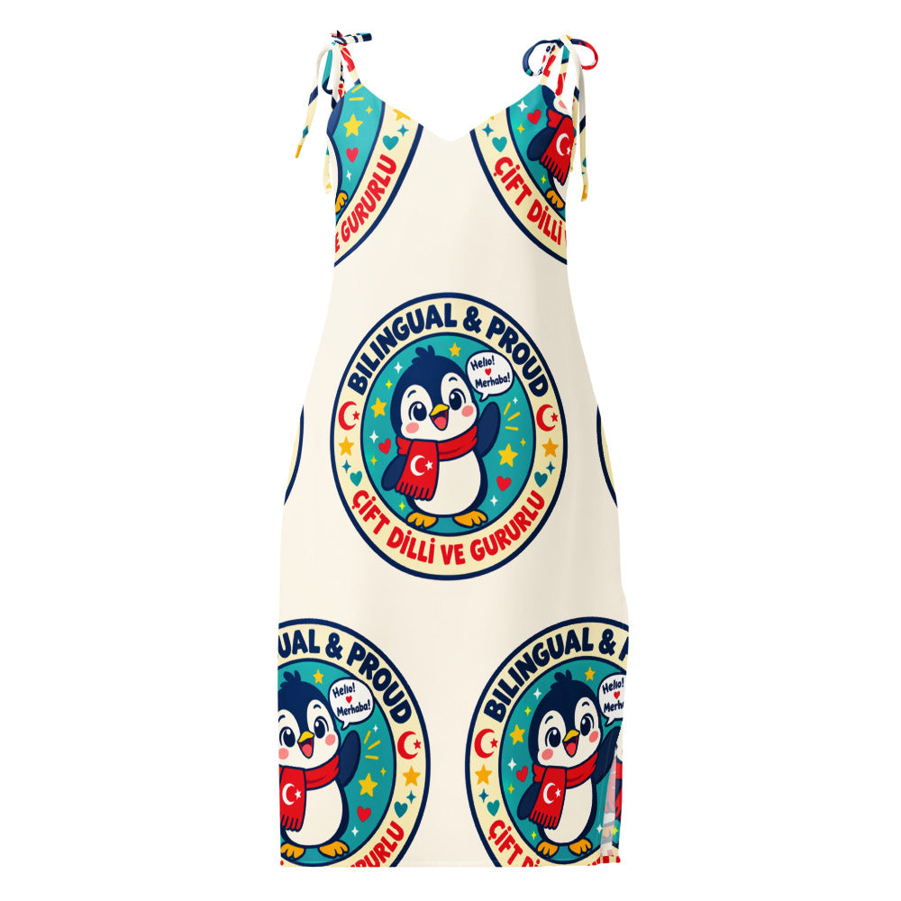Bilingual & Proud All-Over Print Slip Dress, Roots & Talks - Front