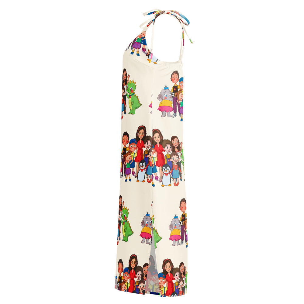 All the Characters Together All-Over Print Slip Dress, Roots & Talks - Left