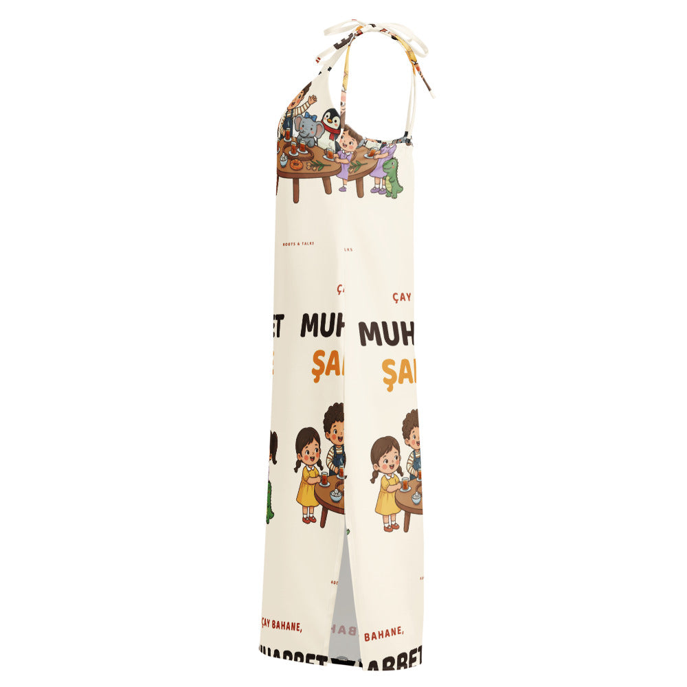Çay Bahane, Muhabbet Şahane All-Over Print Slip Dress, Roots & Talks - Left