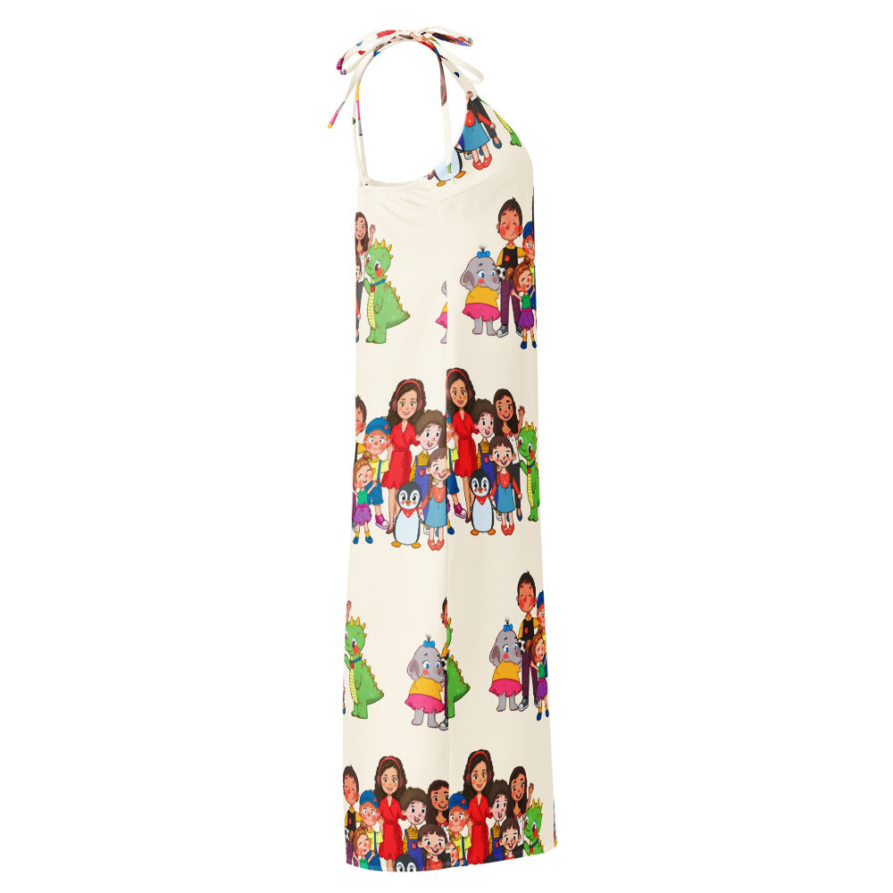 All the Characters Together All-Over Print Slip Dress, Roots & Talks - Right