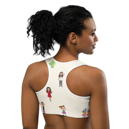 Roots & Talks Characters All-Over Print Sports Bra - Back 2