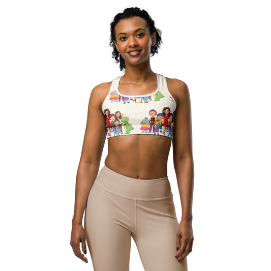 All the Characters Together All-Over Print Sports Bra, Roots & Talks - product photo