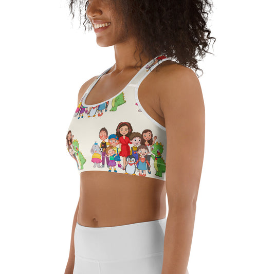 All the Characters Together All-Over Print Sports Bra, Roots & Talks - lifestyle photo 3