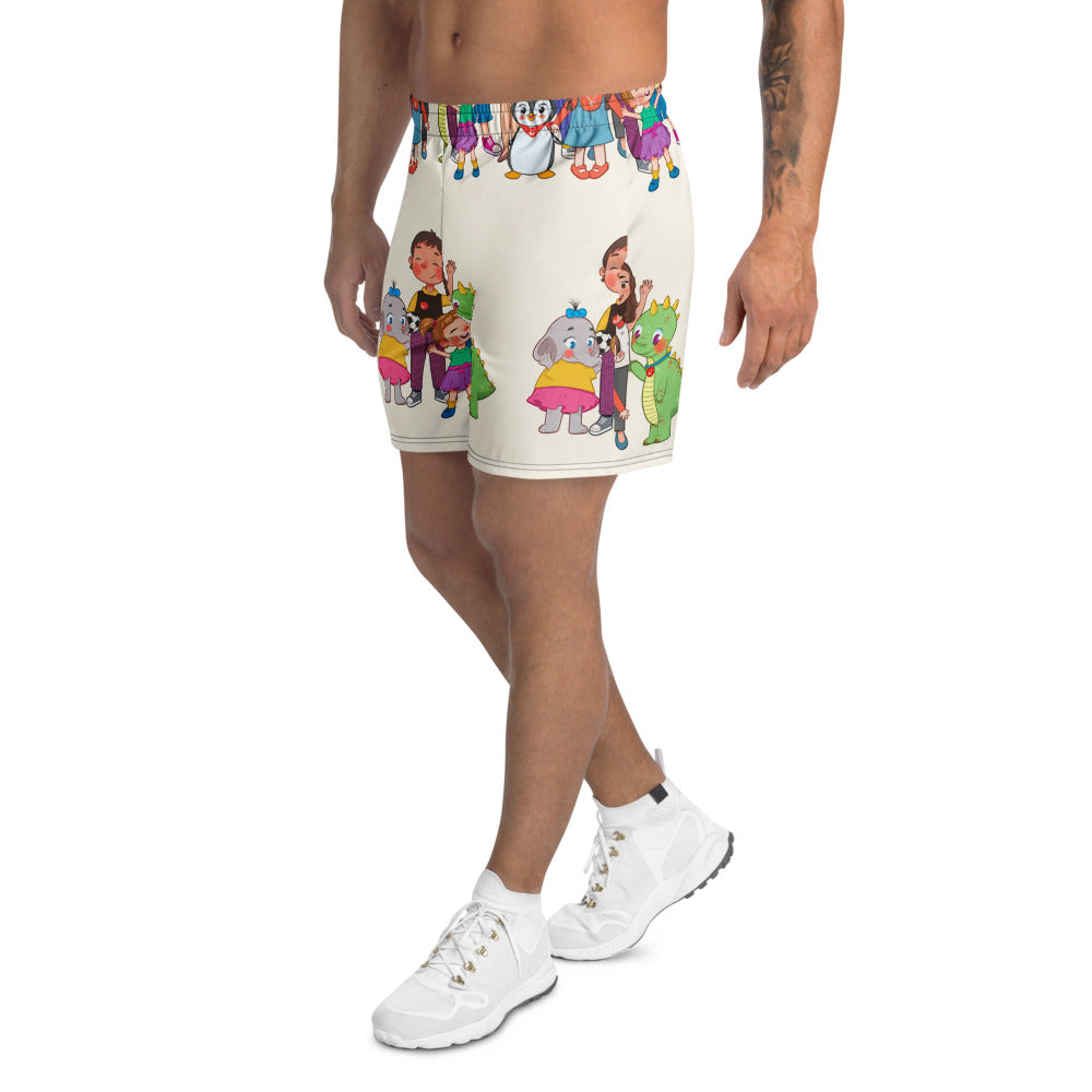 All the Characters Together All-Over Print Unisex Athletic Long Shorts, Roots & Talks - Left