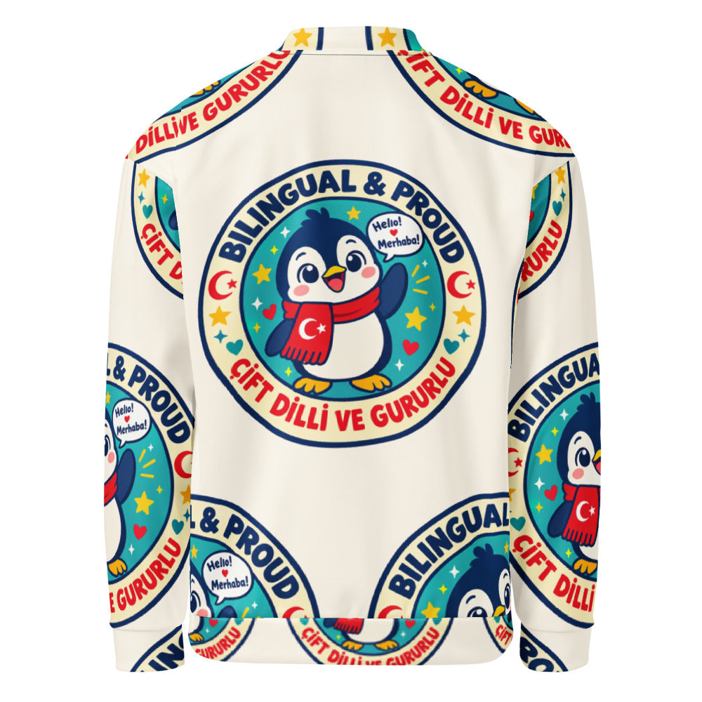Bilingual & Proud All-Over Print Unisex Bomber Jacket, Roots & Talks - product photo