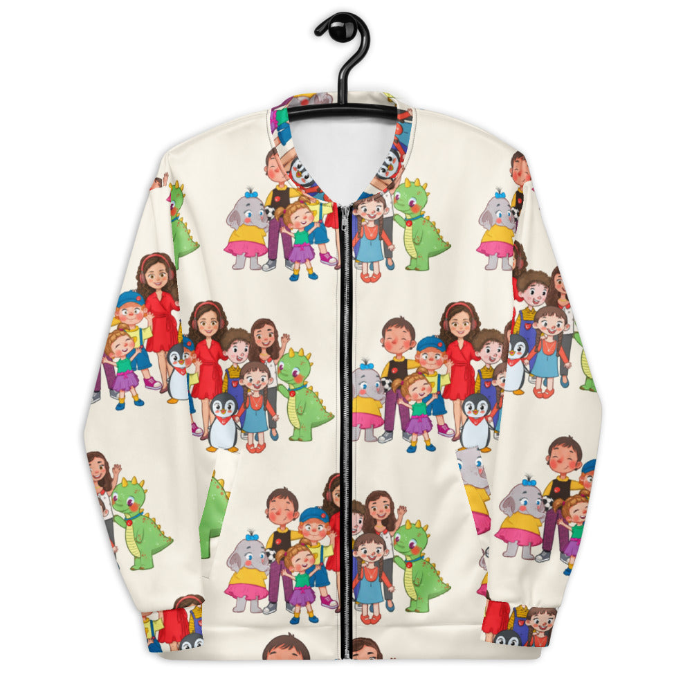 All the Characters Together All-Over Print Unisex Bomber Jacket, Roots & Talks - lifestyle photo 2