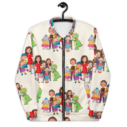 All the Characters Together All-Over Print Unisex Bomber Jacket, Roots & Talks - lifestyle photo 2