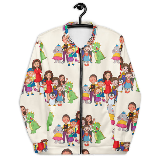 All the Characters Together All-Over Print Unisex Bomber Jacket, Roots & Talks - lifestyle photo 2