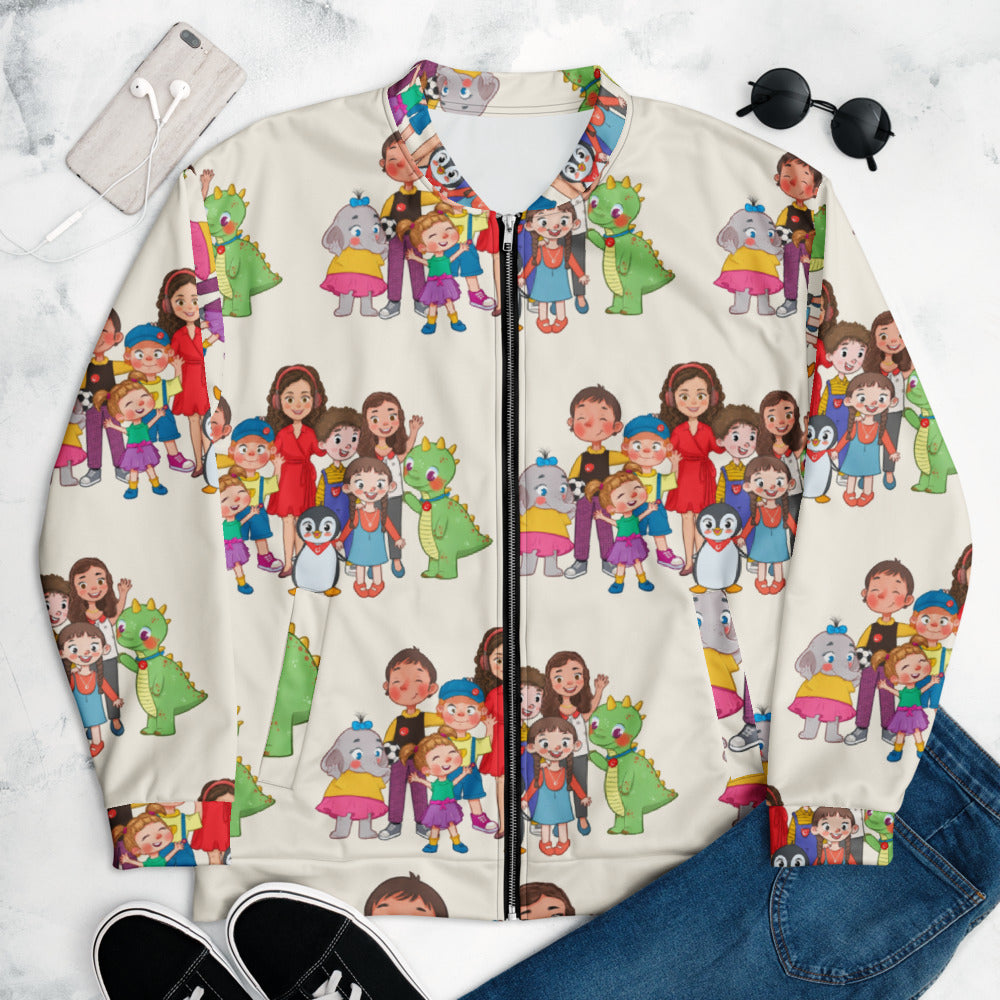All the Characters Together All-Over Print Unisex Bomber Jacket, Roots & Talks - lifestyle photo 1