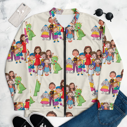 All the Characters Together All-Over Print Unisex Bomber Jacket, Roots & Talks - lifestyle photo 1