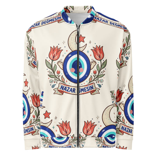 Nazar Değmesin All-Over Print Unisex Bomber Jacket, Roots & Talks - product photo