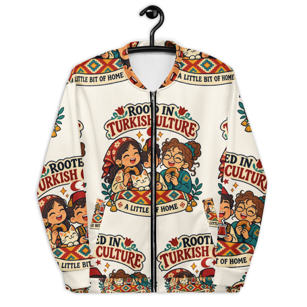 Rooted in Turkish Culture All-Over Print Unisex Bomber Jacket, Roots & Talks - lifestyle photo 2