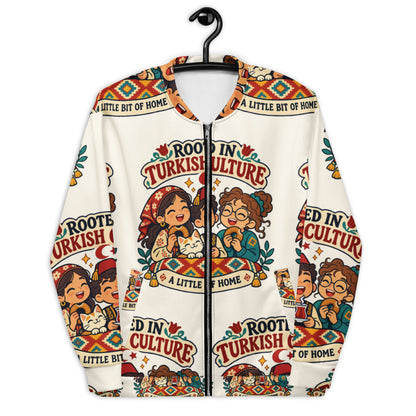 Rooted in Turkish Culture All-Over Print Unisex Bomber Jacket, Roots & Talks - lifestyle photo 2