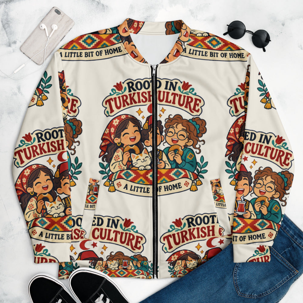 Rooted in Turkish Culture All-Over Print Unisex Bomber Jacket, Roots & Talks - lifestyle photo 1