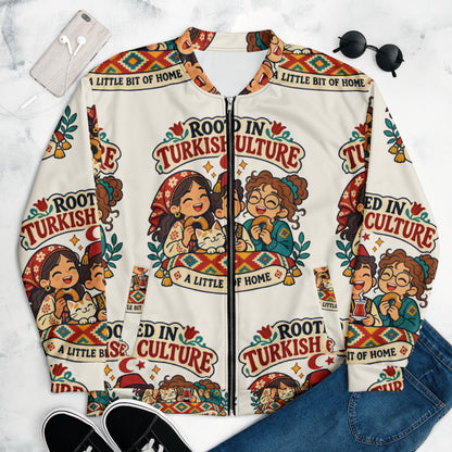 Rooted in Turkish Culture All-Over Print Unisex Bomber Jacket, Roots & Talks - lifestyle photo 1