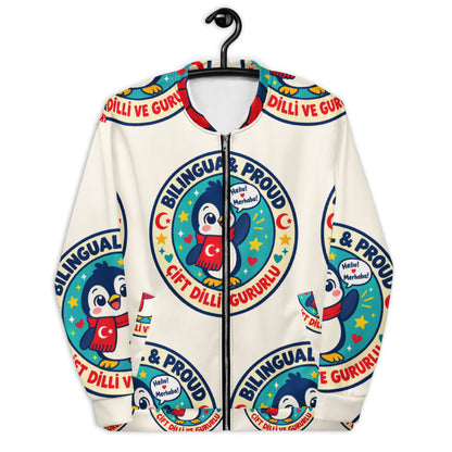 Bilingual & Proud All-Over Print Unisex Bomber Jacket, Roots & Talks - lifestyle photo 2