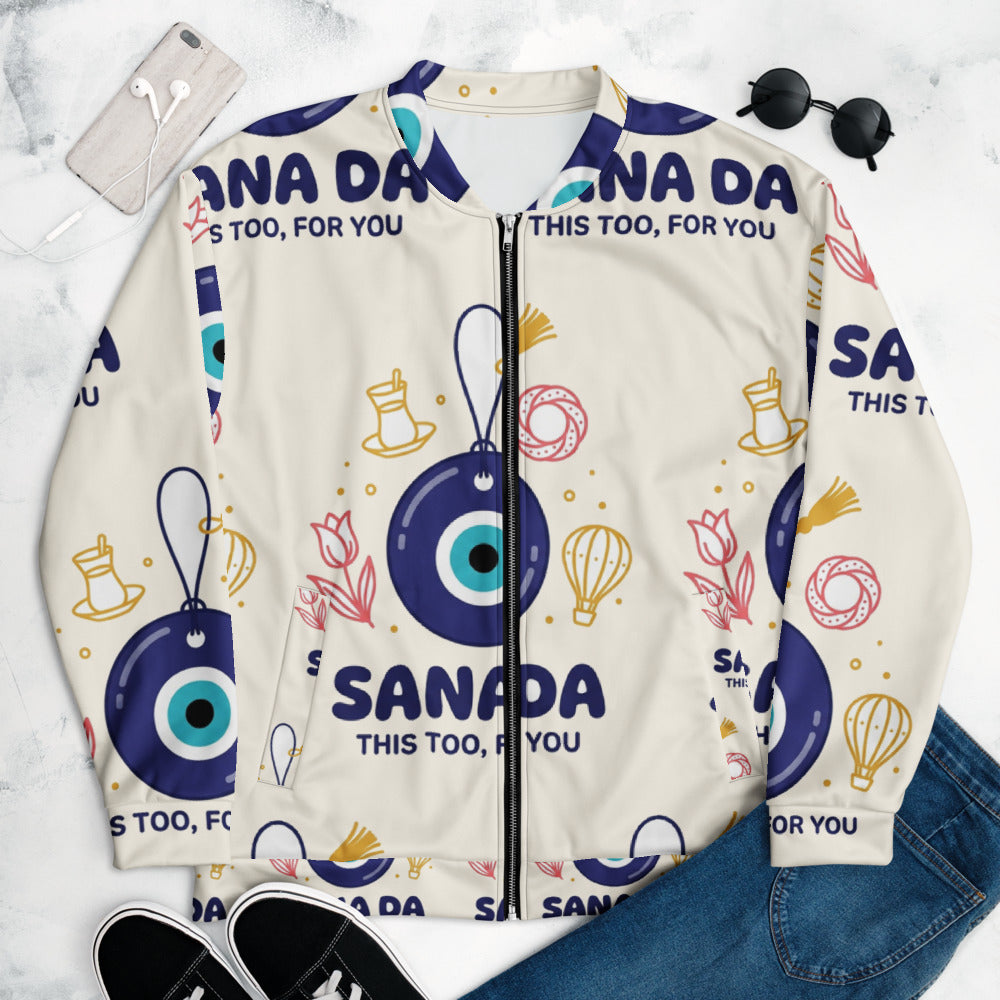 Sana Da All-Over Print Unisex Bomber Jacket, Roots & Talks - lifestyle photo 1