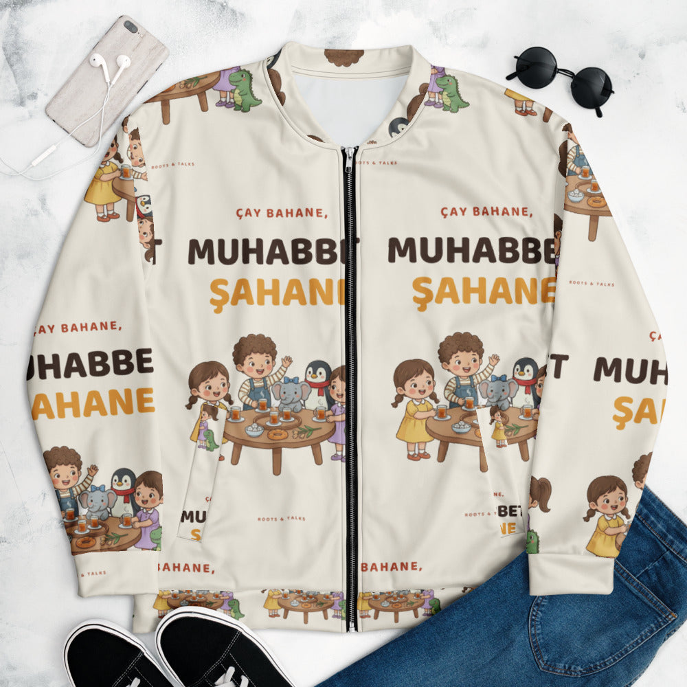 Çay Bahane, Muhabbet Şahane All-Over Print Unisex Bomber Jacket, Roots & Talks - lifestyle photo 1