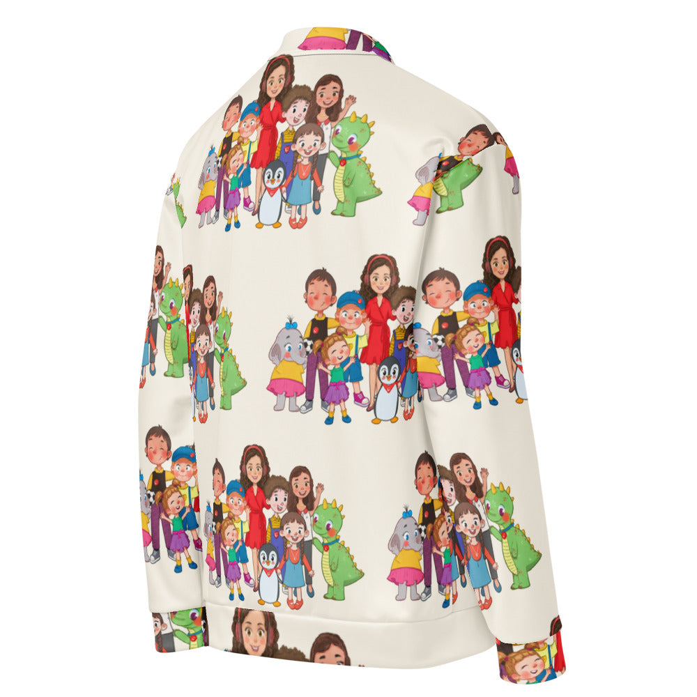 All the Characters Together All-Over Print Unisex Bomber Jacket, Roots & Talks - Right Back