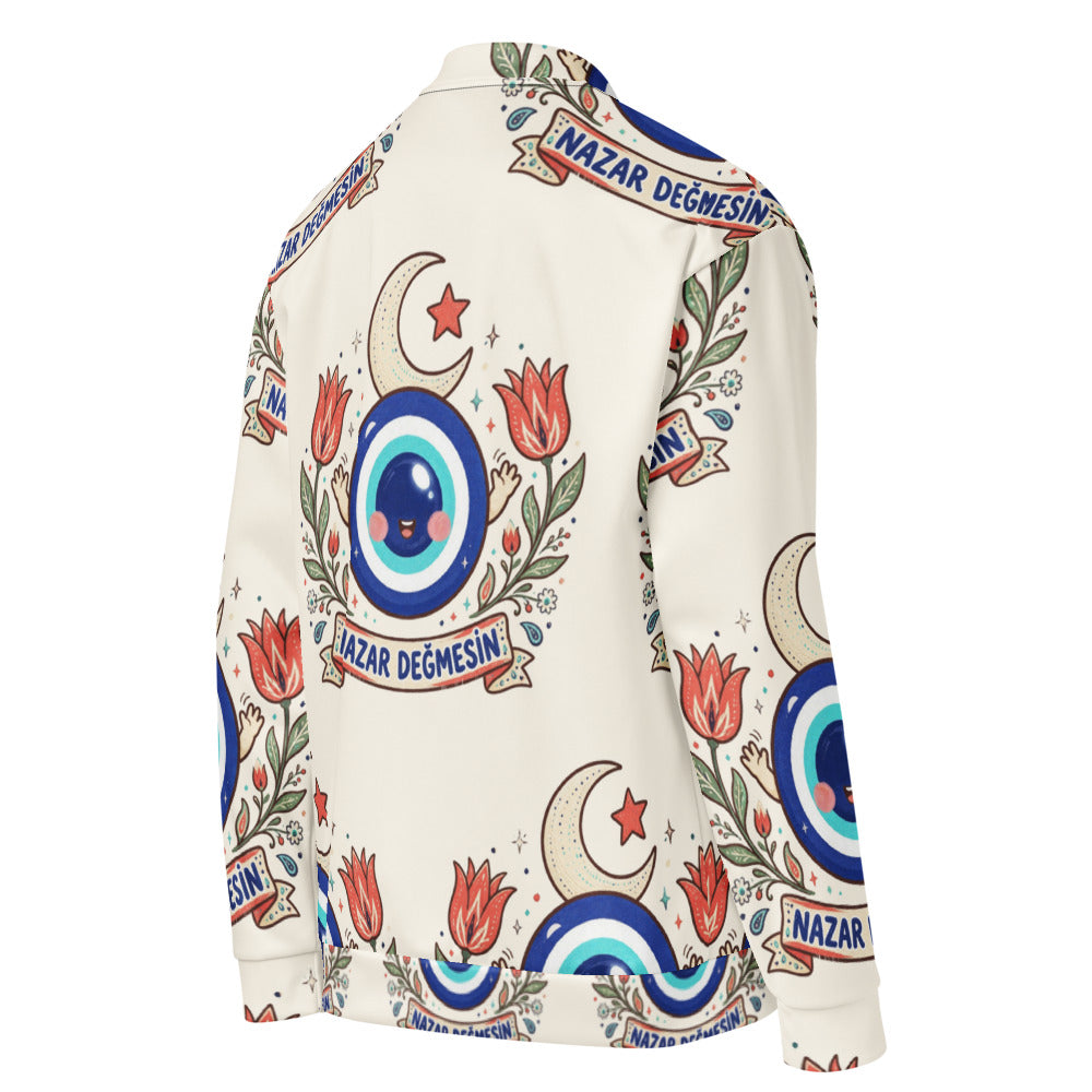 Nazar Değmesin All-Over Print Unisex Bomber Jacket, Roots & Talks - Right Back