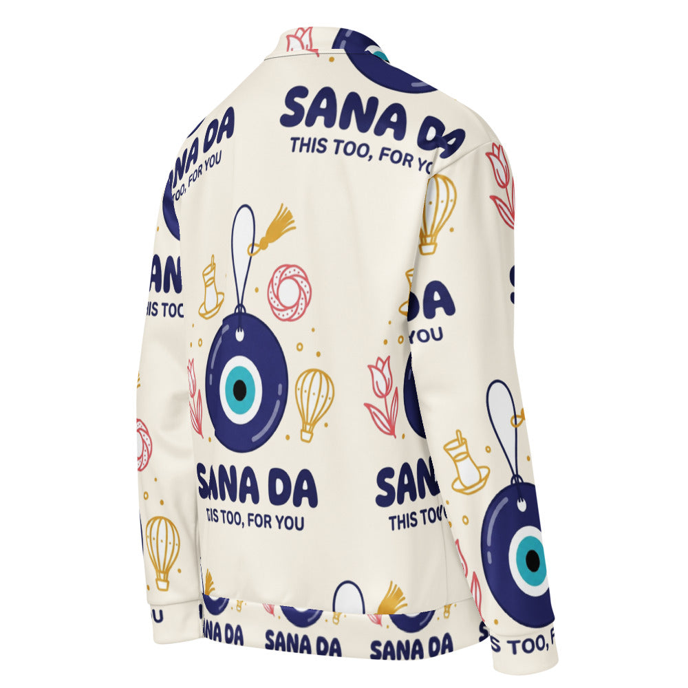 Sana Da All-Over Print Unisex Bomber Jacket, Roots & Talks - Right Back