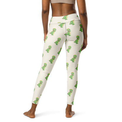 Dino Dinosaur All-Over Print Yoga Leggings, Roots & Talks - Back