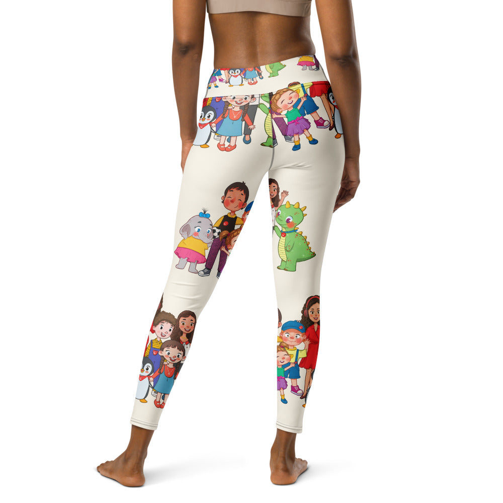 All the Characters Together All-Over Print Yoga Leggings, Roots & Talks - Back