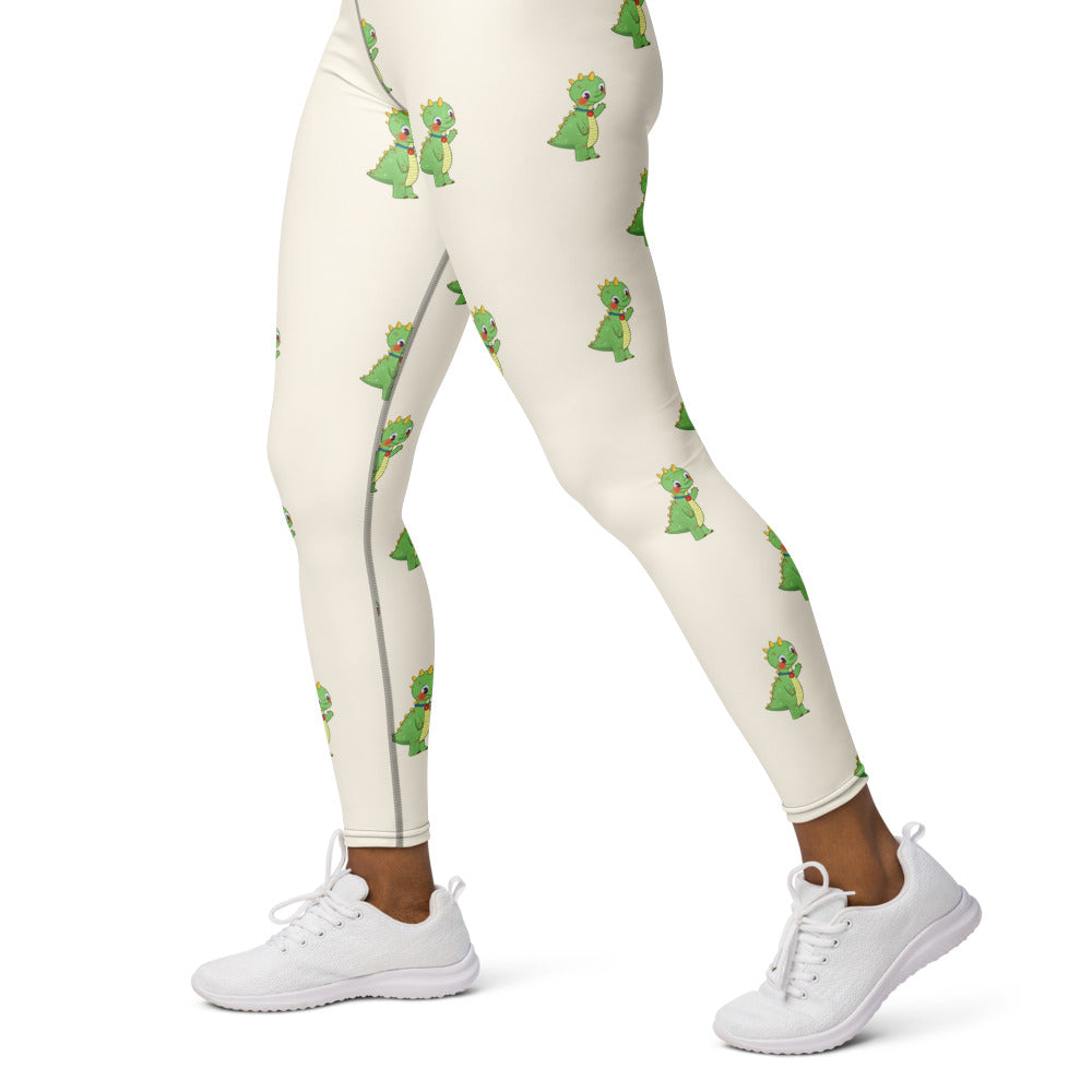 Dino Dinosaur All-Over Print Yoga Leggings, Roots & Talks - Left