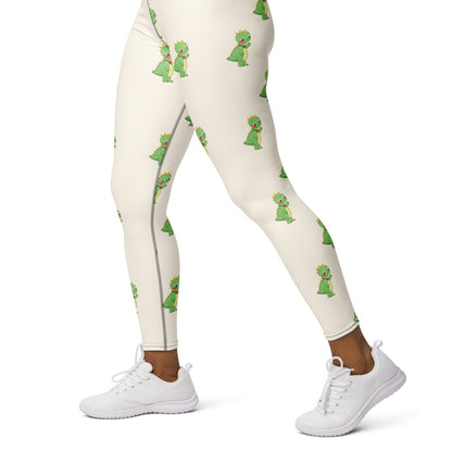 Dino Dinosaur All-Over Print Yoga Leggings, Roots & Talks - Left