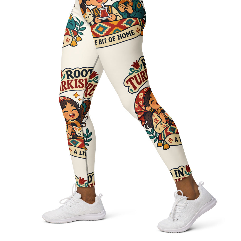 Rooted in Turkish Culture All-Over Print Yoga Leggings, Roots & Talks - Left
