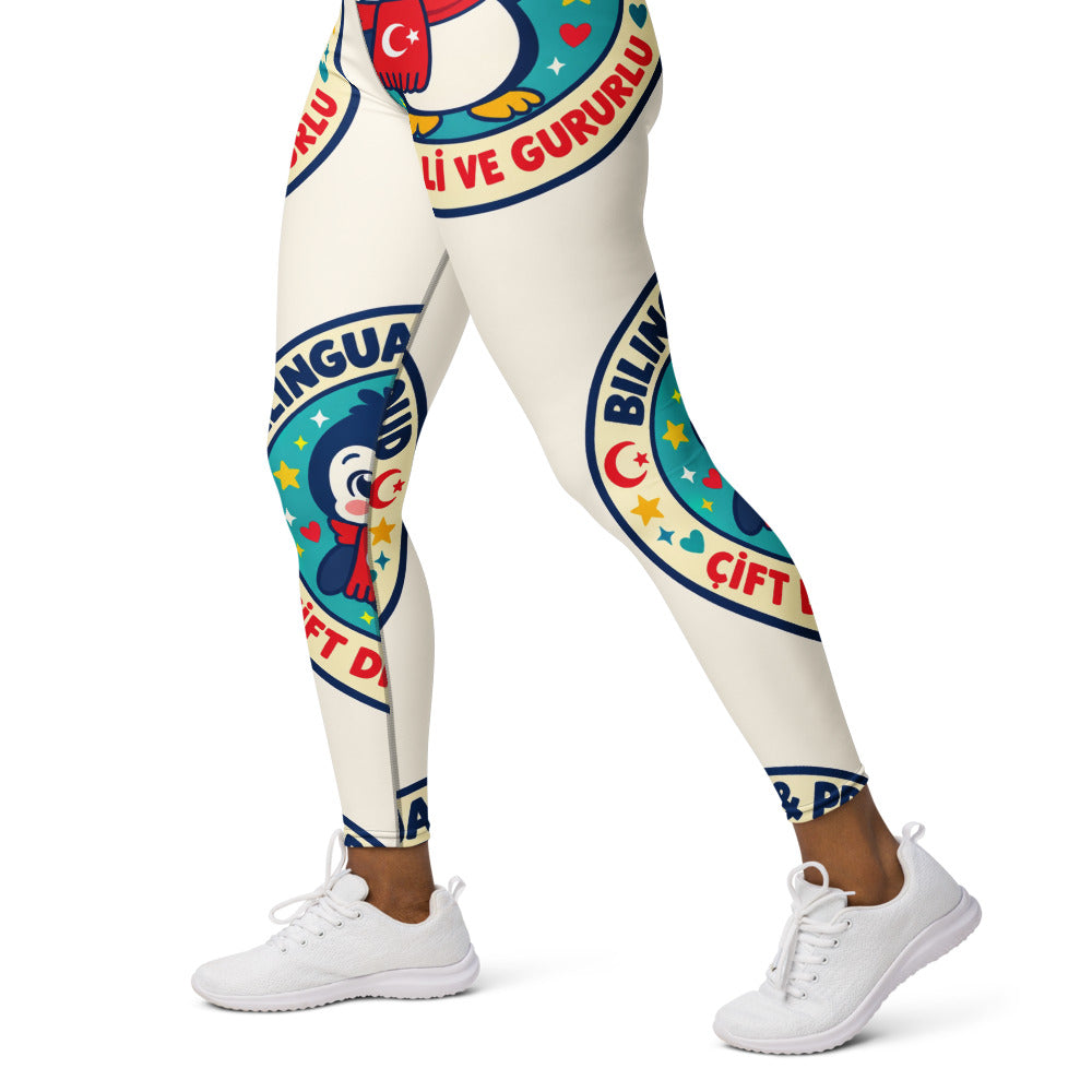 Bilingual & Proud All-Over Print Yoga Leggings, Roots & Talks - Left