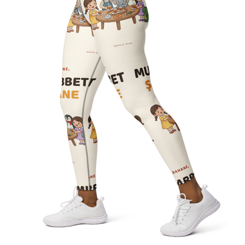 Çay Bahane, Muhabbet Şahane All-Over Print Yoga Leggings, Roots & Talks - Left