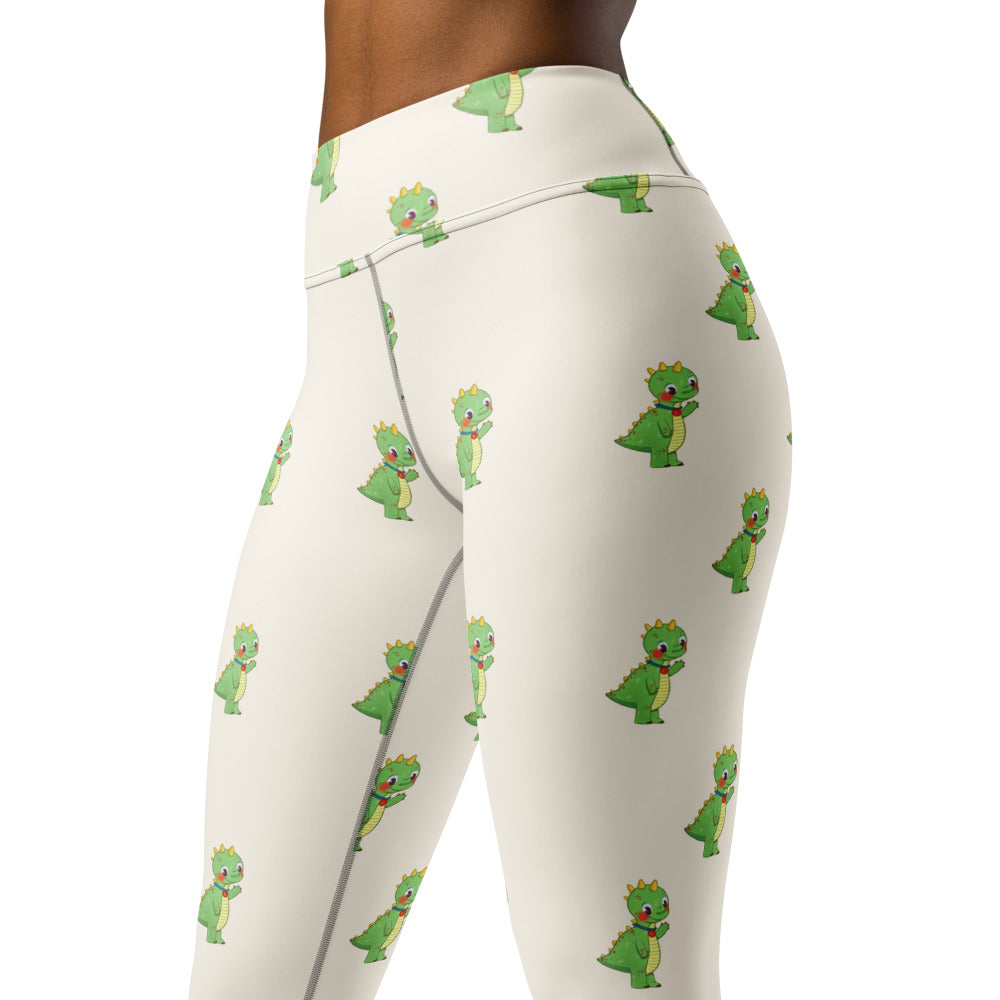 Dino Dinosaur All-Over Print Yoga Leggings, Roots & Talks - Left Front
