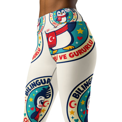 Bilingual & Proud All-Over Print Yoga Leggings, Roots & Talks - Left Front