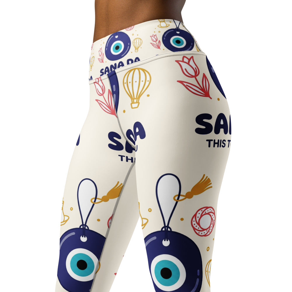 Sana Da All-Over Print Yoga Leggings, Roots & Talks - Left Front