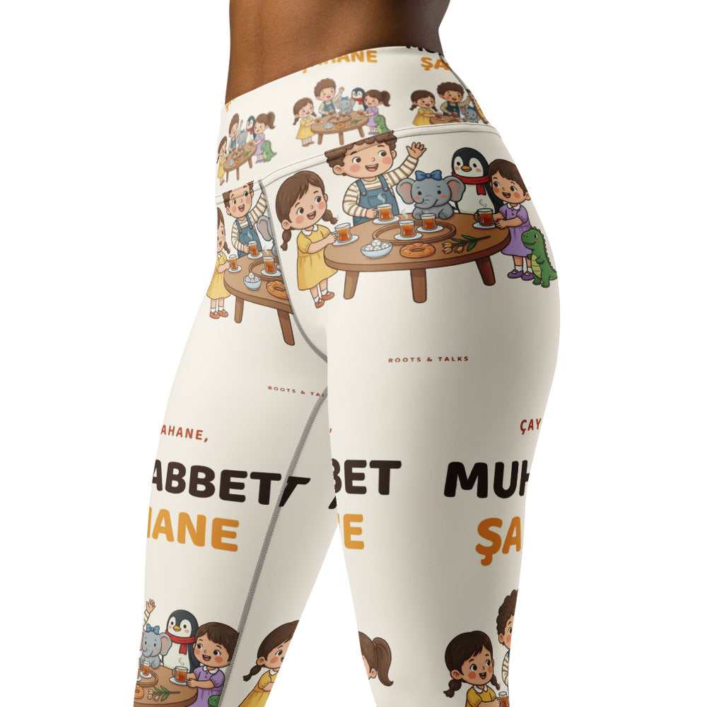 Çay Bahane, Muhabbet Şahane All-Over Print Yoga Leggings, Roots & Talks - Left Front